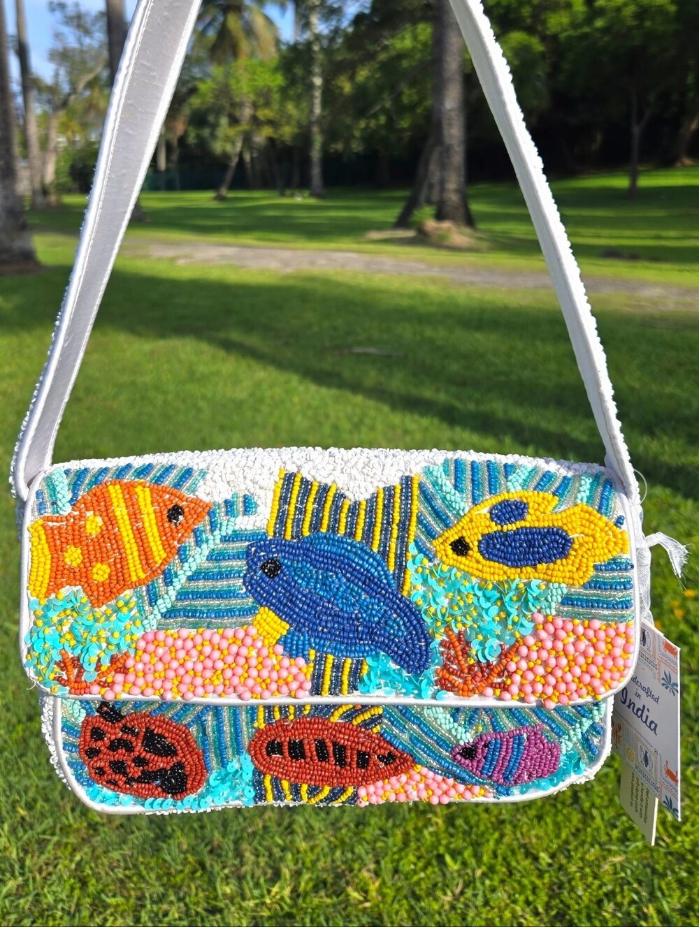 🐠 Viral Beaded Summer Bag- Ocean Tropical Fish White Shoulder Bag